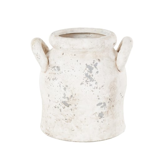 8.25" Cream Ceramic Antique Style Distressed Decorative Vase with Handles
